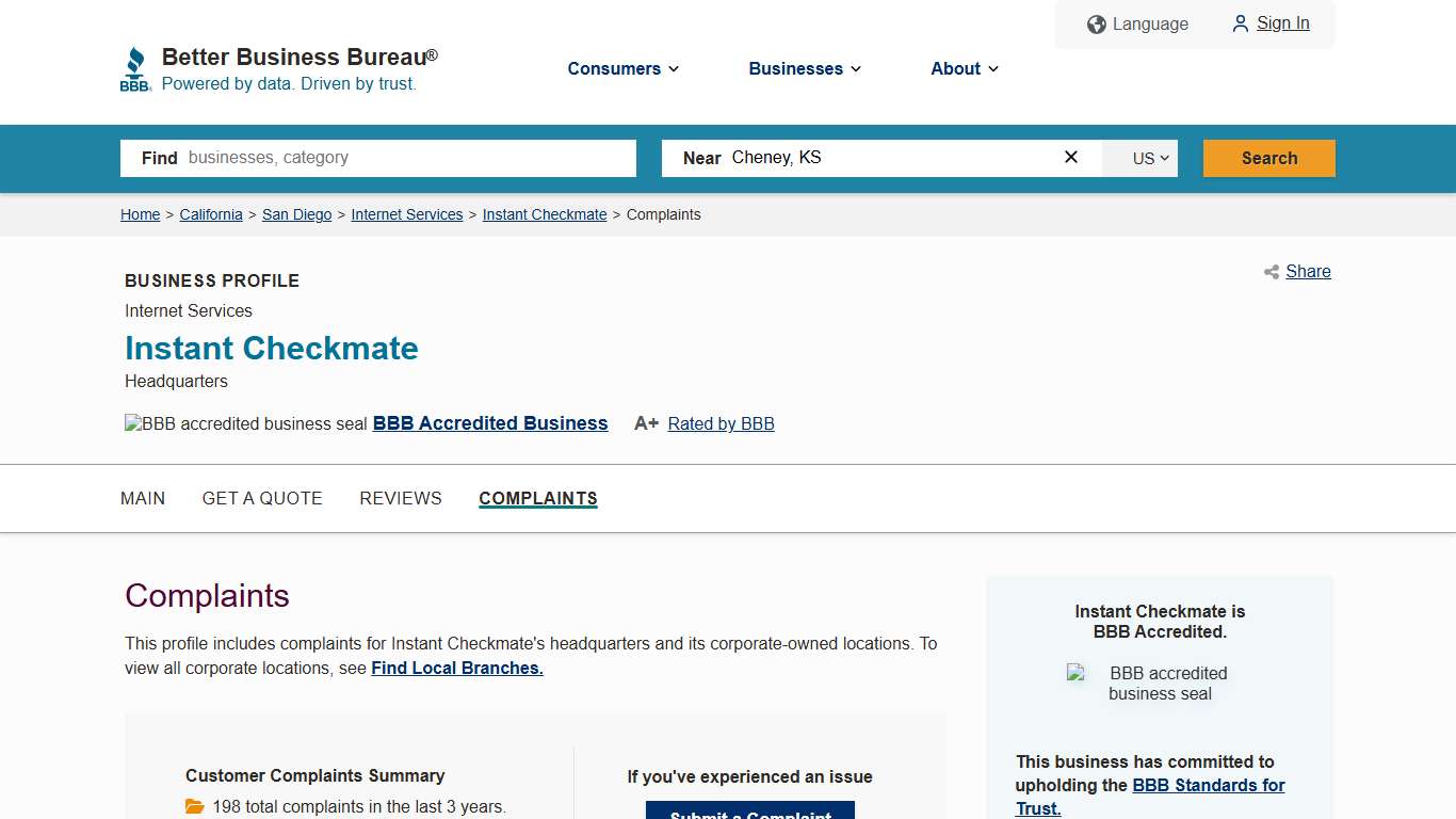 Instant Checkmate | BBB Complaints | Better Business Bureau